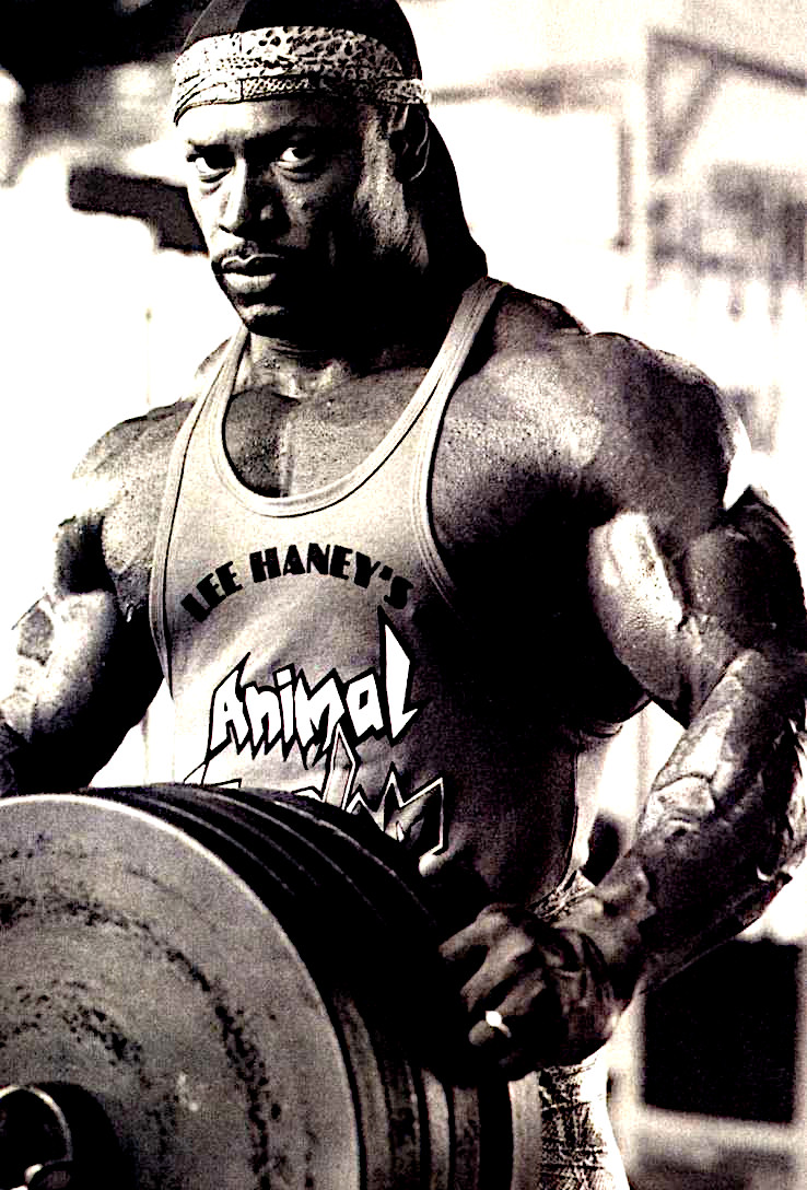 8x Mr. Olympia Lee Haney working out.