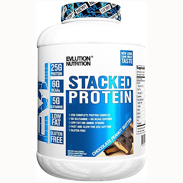 Evlution Nutrition Stacked Protein - Blended 5 protein formula designed to delivery 25g per serving along with 5g of glutamine and 5g of BCAA's all without ANY spiking!