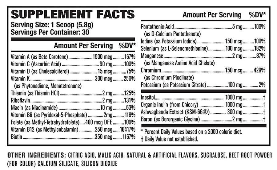 Jacked Factory VITA-XT Ingredient Listing