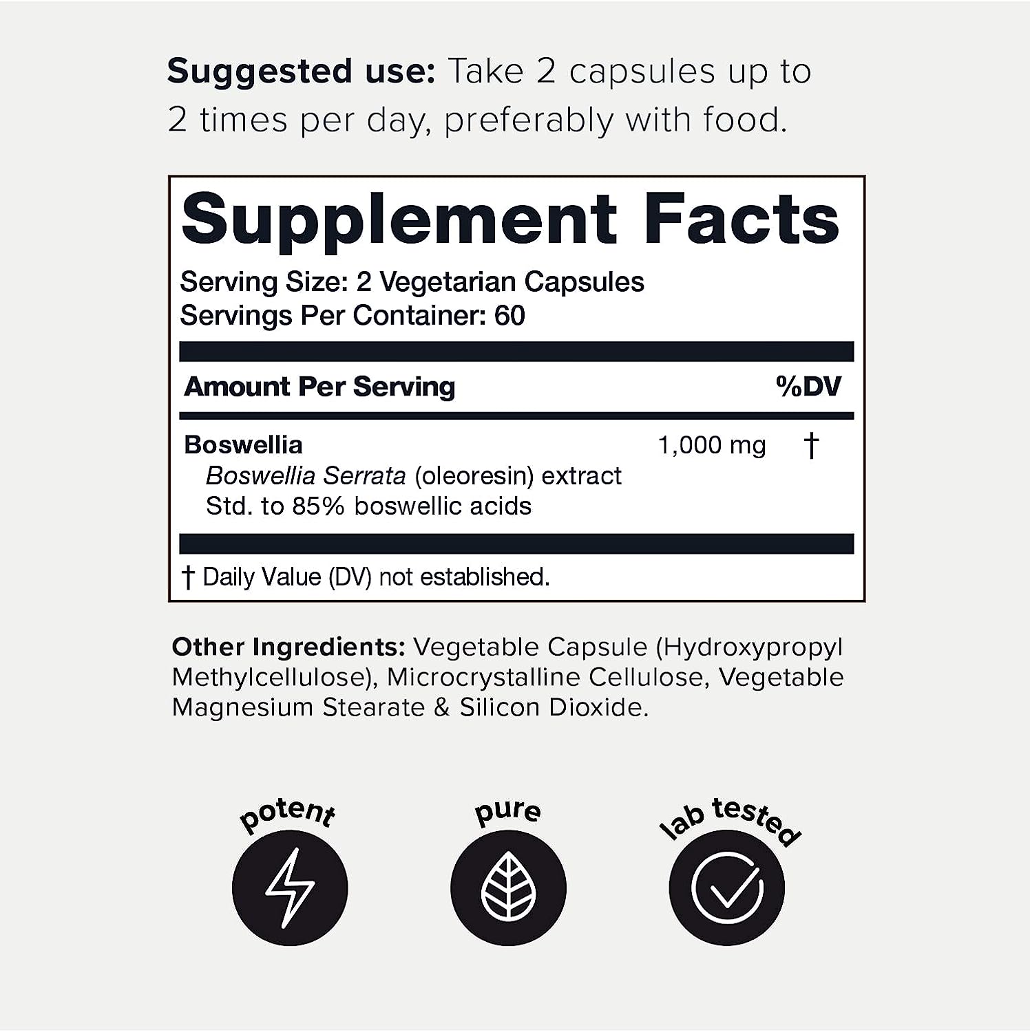 Toniiq Boswellia Ingredient Listing
